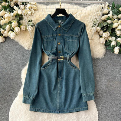 Adeline Svelte Stitch Denim Dress - Infinityloyal